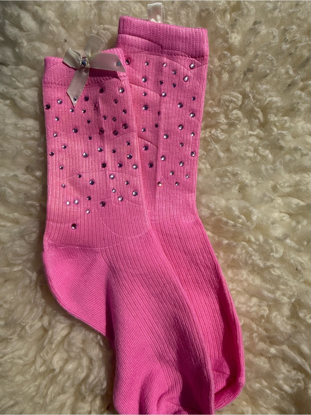 Pink Rhinestone Bow Crew Socks - Unbranded